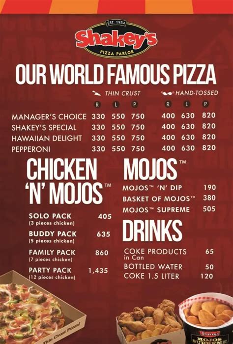 Shakey's Pasta Menu Prices Philippines.